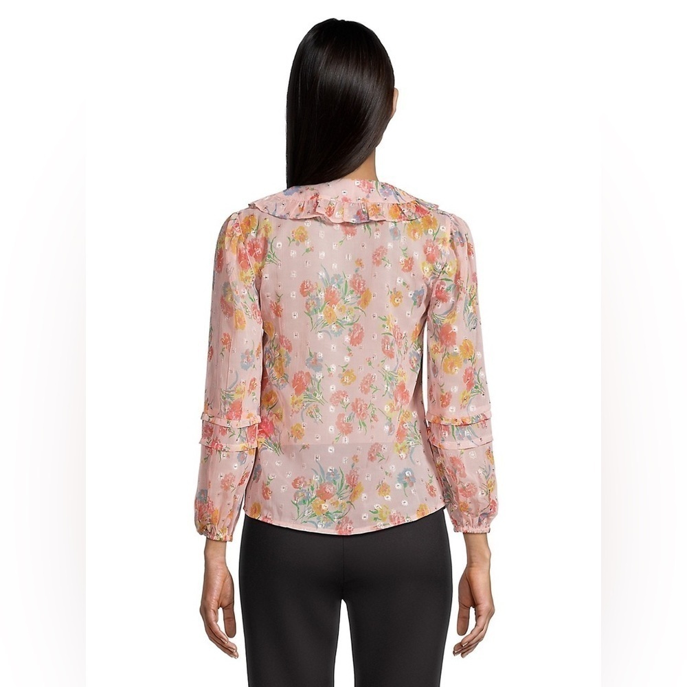 Lipsy Button-Front Multicolour Metallic Floral Top Boho Cottagecore Size 10 - Picture 2 of 14